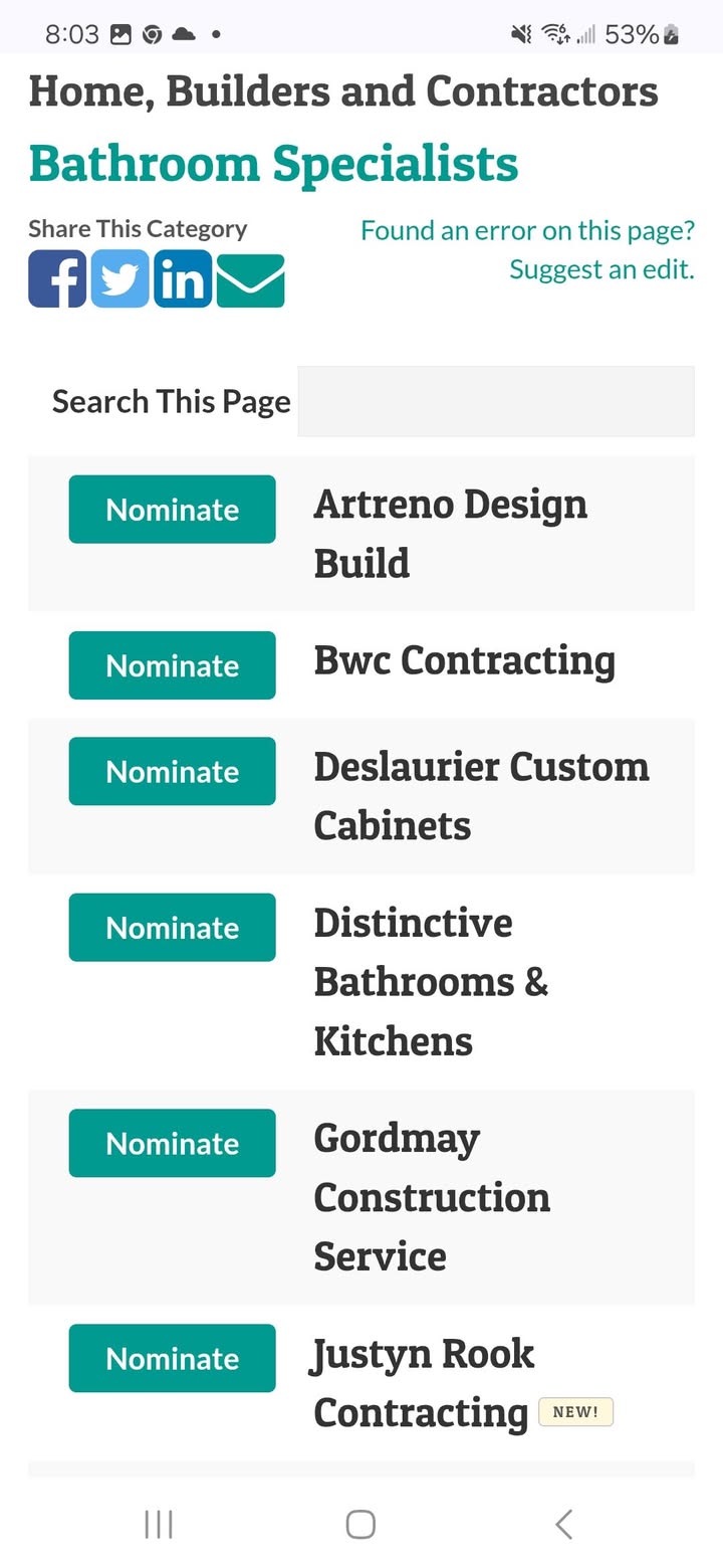 We've been nominated as bathroom specialist in Ottawa. Justyn Rook - Contracting... - Image 1